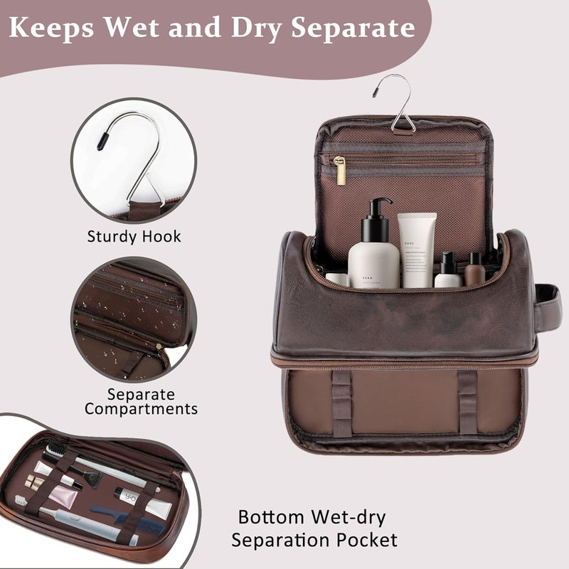 Aganmi Personalized Christmas Birthday Gifts Toiletry Bag for Men Dad Husband, Custom Initial PU Leather Waterproof Toiletry Organizer Dopp Kit Shaving Bag Travel Essential for Men, Dark Brown J - Image 5